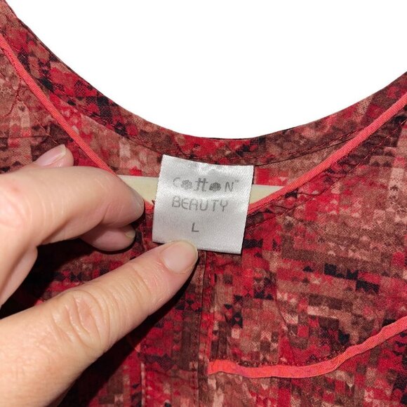Cotton Beauty Vintage Womens Dress Size Large Red Maxi Abstract Print - Picture 9 of 10